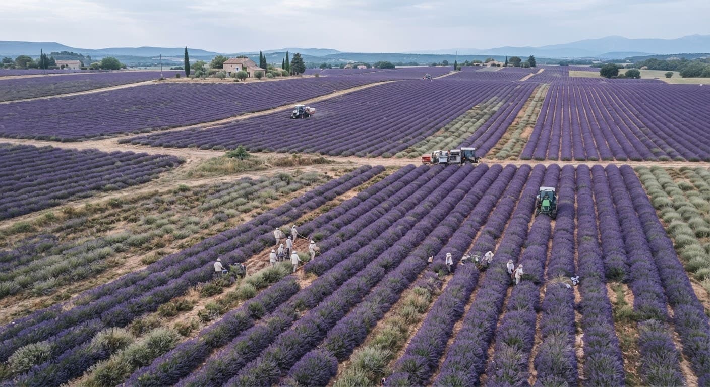 Aerial view of lavender fields